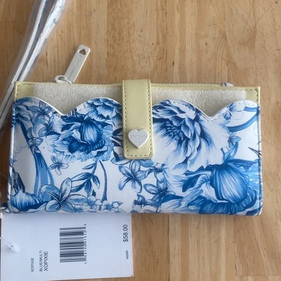 Betsey Johnson Blue white yellow Floral Wallet wristlet phone holder NWT. - Picture 4 of 13